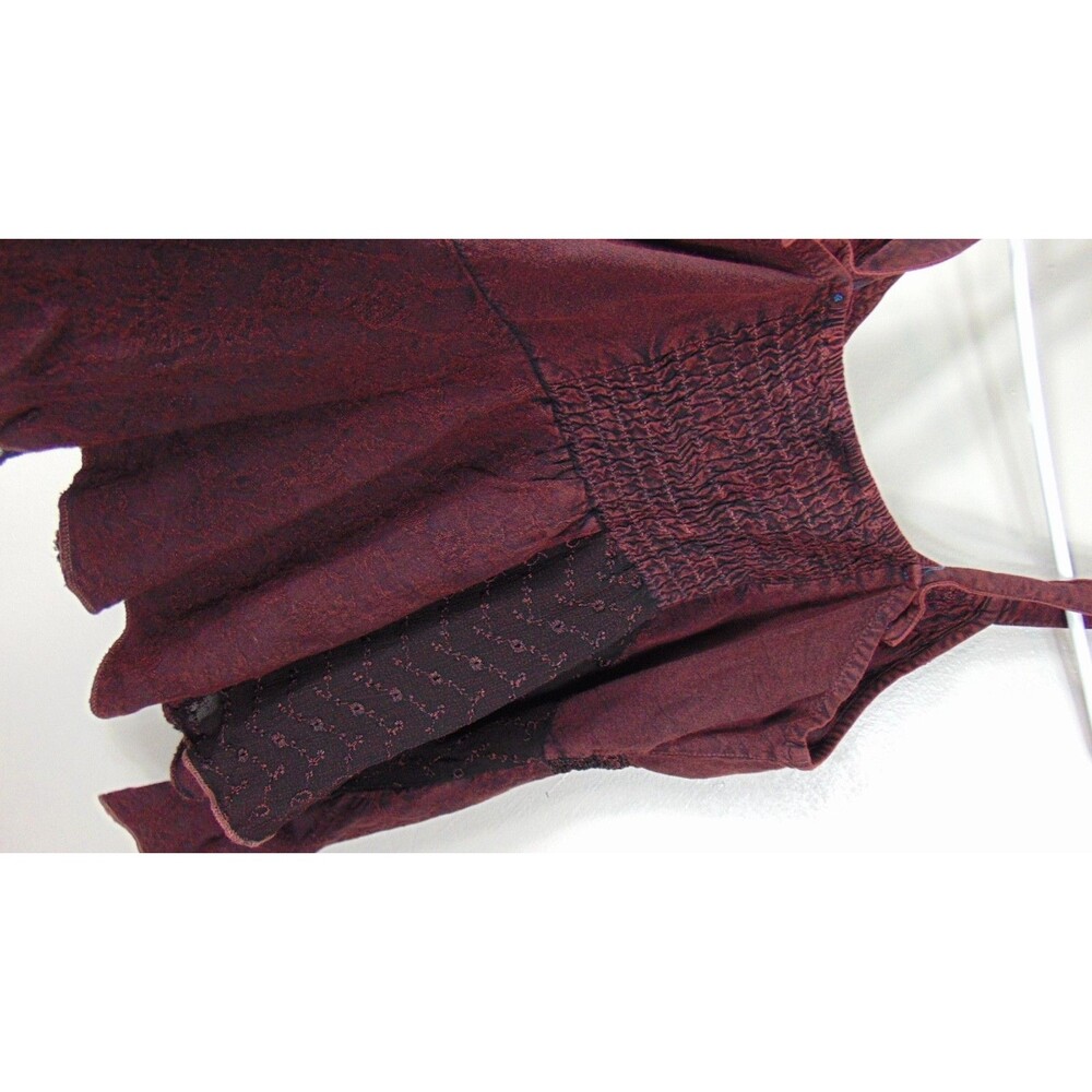 L.S.I Burgundy Babydoll Tank S/M Boho Festival Fairy Grunge Y2K Embroidered - Picture 6 of 7